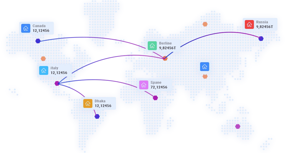 IntecHost Global Data Center Network Map - Canada, Berlin, Dhaka, Spain, Italy, Russia